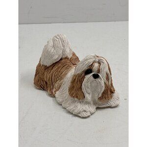 Sandicast Shih Tzu Dog Figurine Hand-Painted Collectible Decor Signed Brown & Wh
